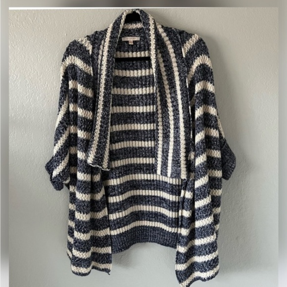 Skies Are Blue Blue Cream Striped Chunky Knit Dolman Sleeve Cardigan XS